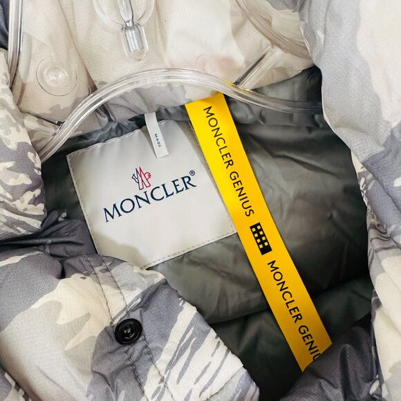 Moncler Genius Muted Cream Blue Gray Sage Army Paint Swatch Hooded Down Jacket S - Picture 8 of 16